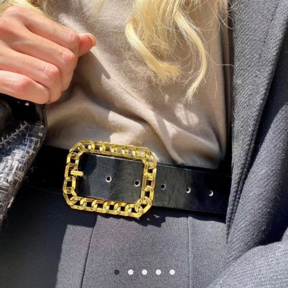 Black and Gold Chain Link Belt with Rectangular Buckle